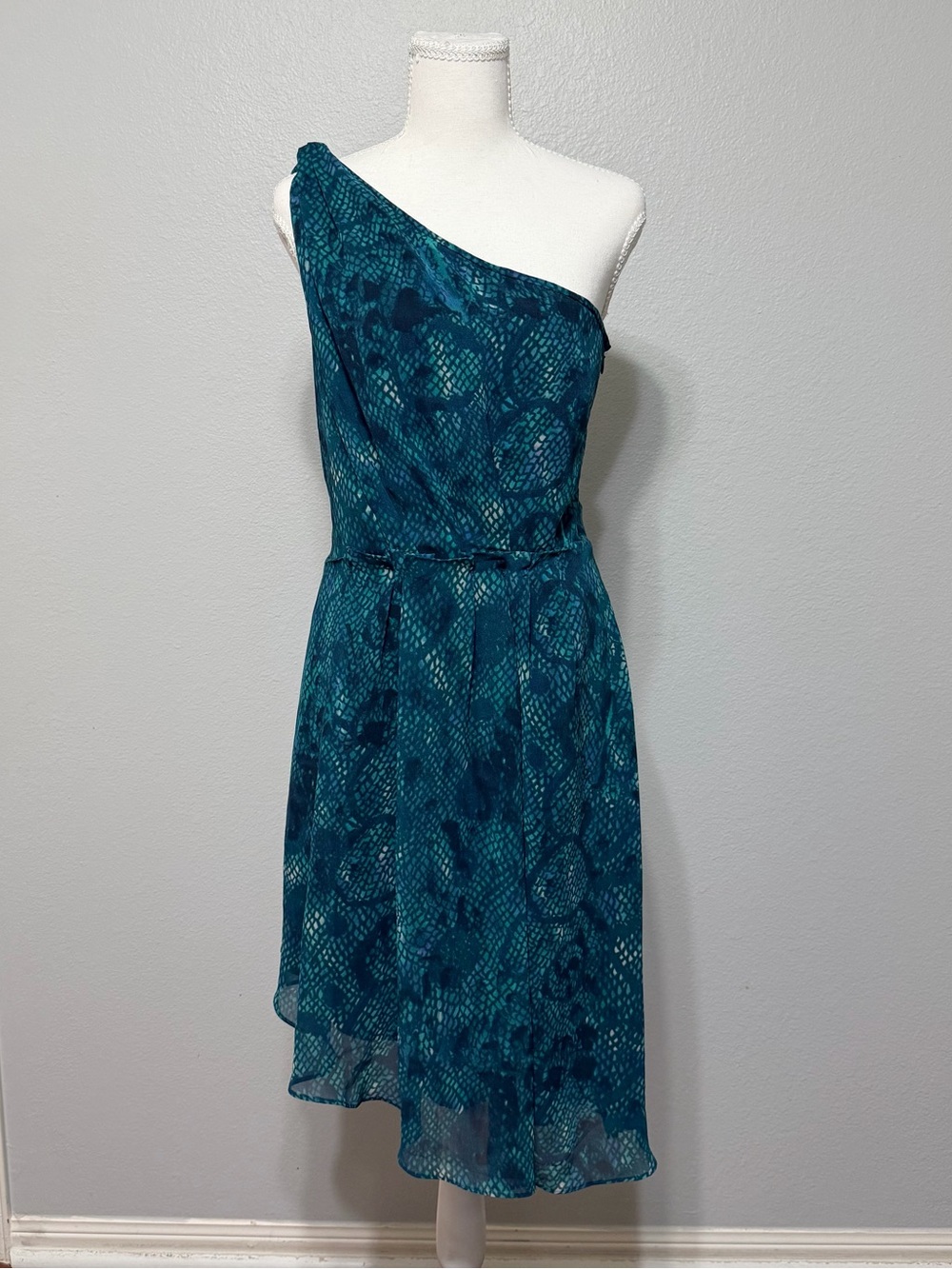 Rachel Roy Teal Snake Print One Shoulder Asymmetrical Dress Cocktail Wedding G